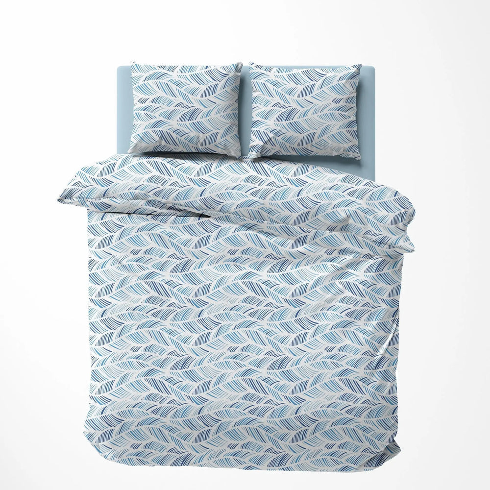 Ranforce Cotton Duvet Cover Set - Wave White Blue