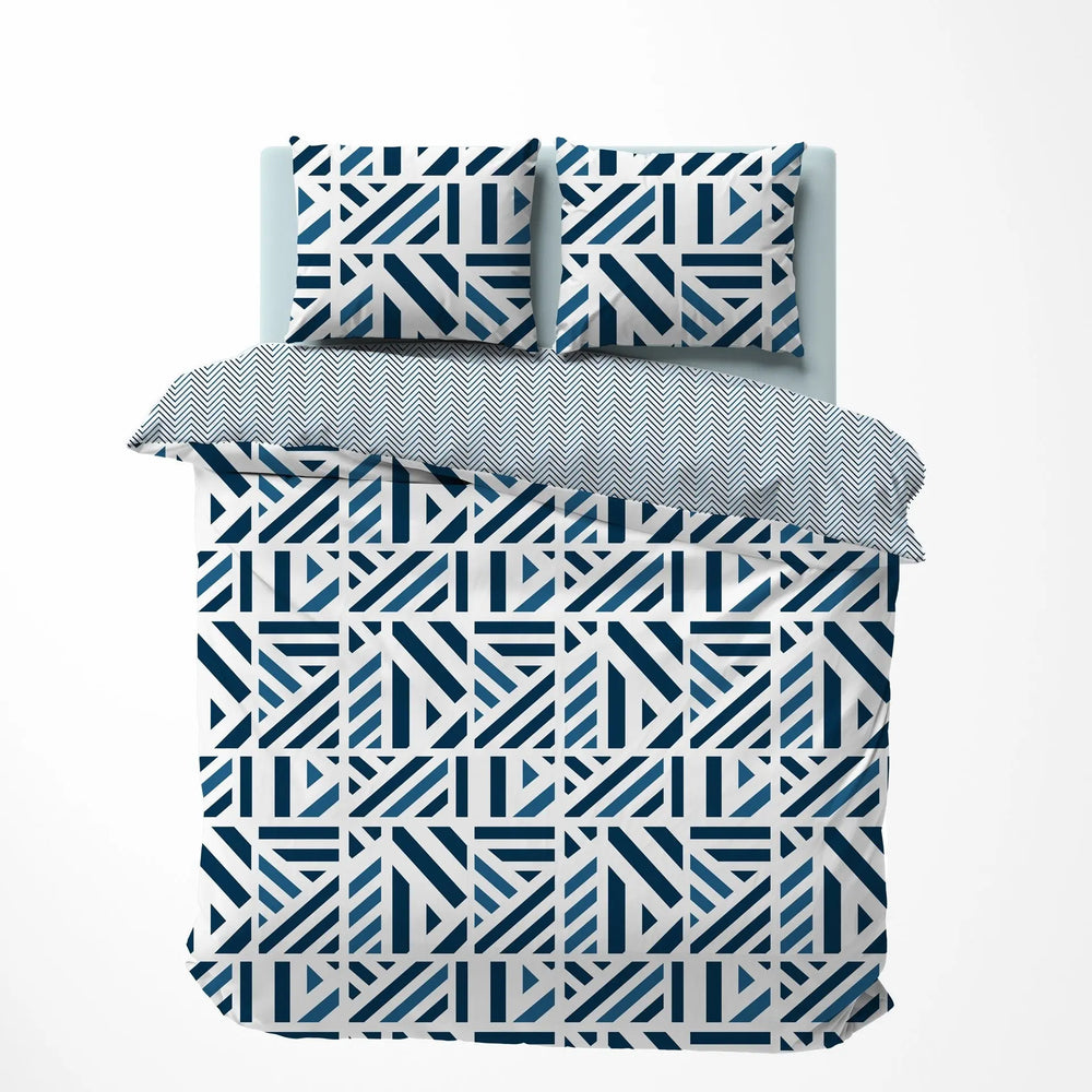 Ranforce-Bettbezug-Set aus Baumwolle - Orion Weiß-Blau