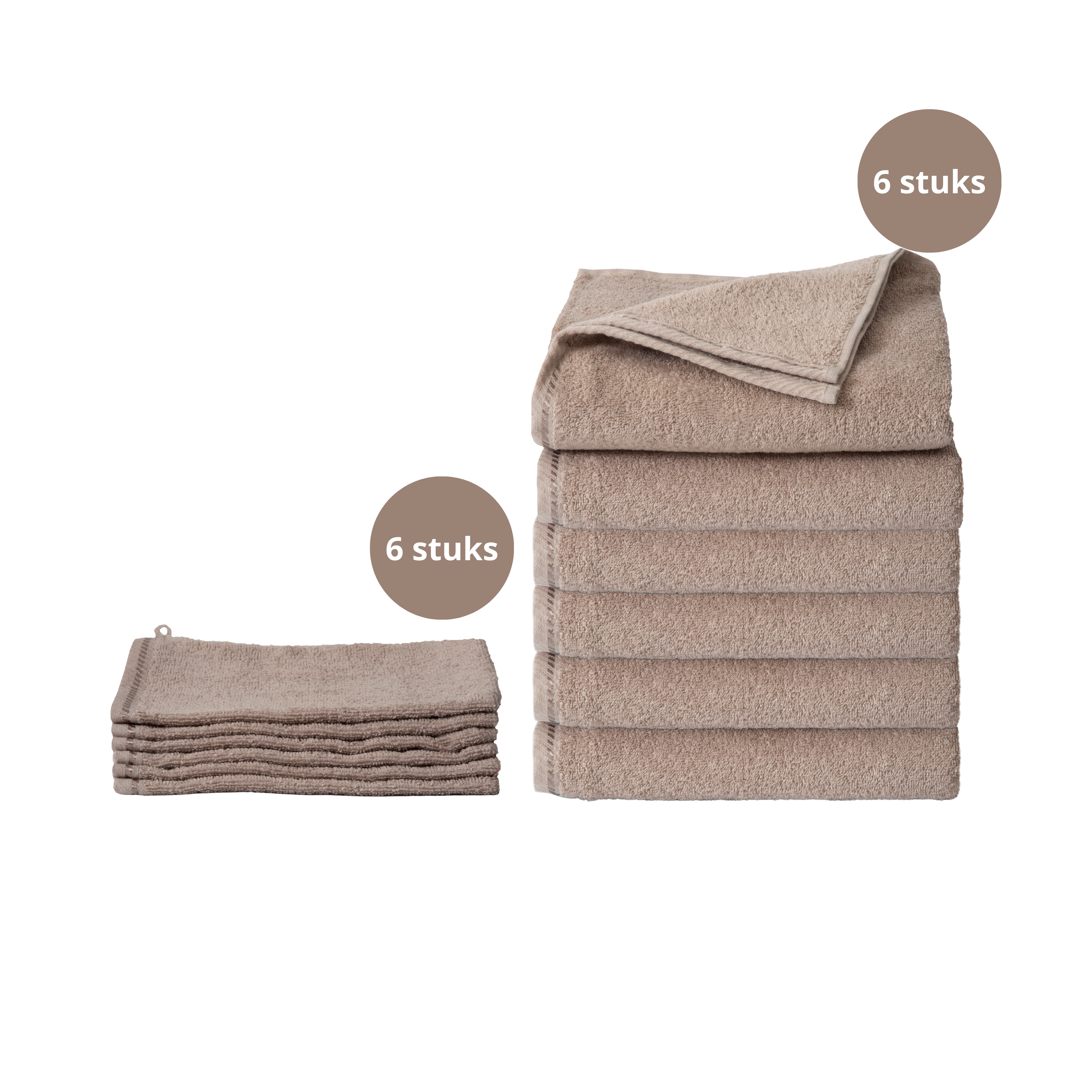 Ten Cate 6 stuks Handdoeken 50x100 cm + 6 stuks washandjes - Taupe