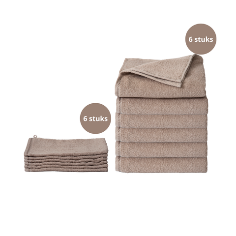 Ten Cate 6 stuks Handdoeken 50x100 cm + 6 stuks washandjes - Taupe