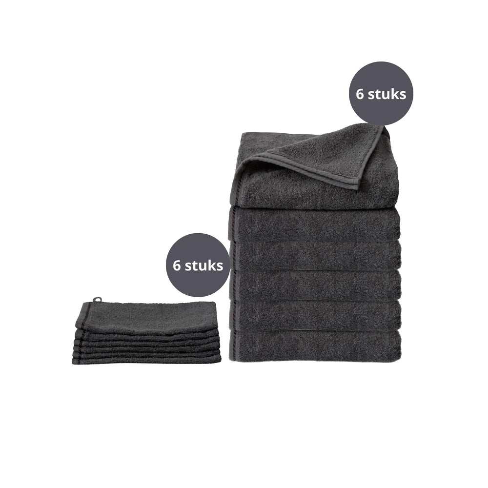 6 Towels and 6 Washcloths - Anthracite