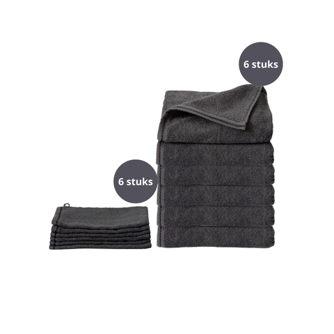 Ten Cate 6 stuks Handdoeken 50x100 cm + 6 stuks washandjes - Antraciet