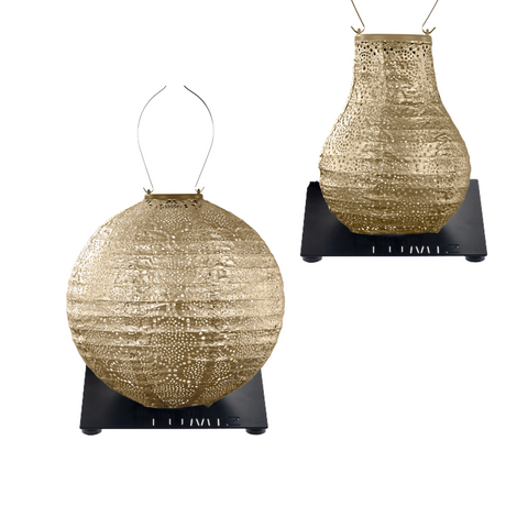 Lumiz Solar Buitenlampionnen Monterosso Set - Bulb lampion - Rond lampion inclusief 2 metalen platen - Goud