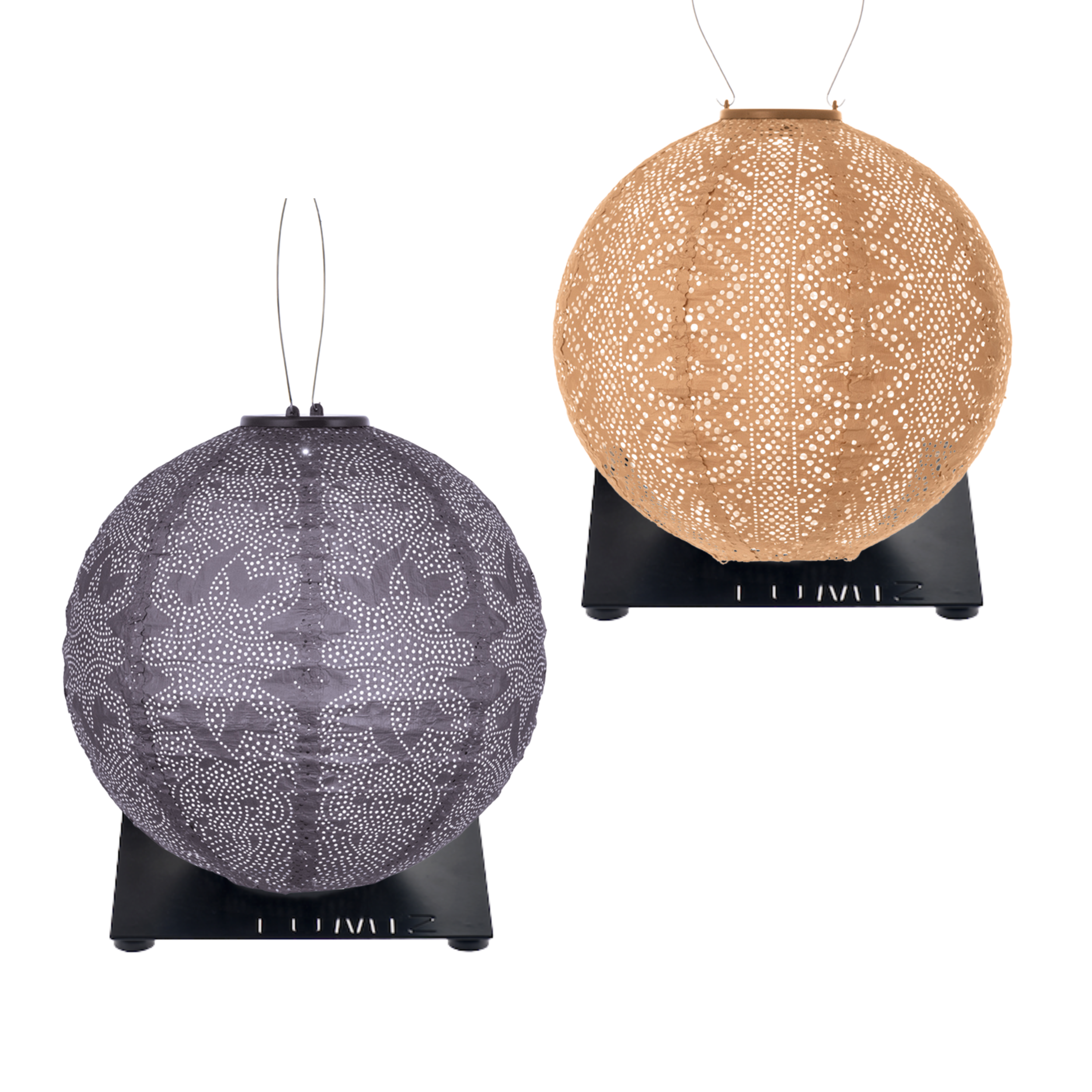 Lumiz Solar Buitenlampionnen Amanohashidate Set - Rond lampionnen inclusief 2 metalen platen - Abrikoos - Paars