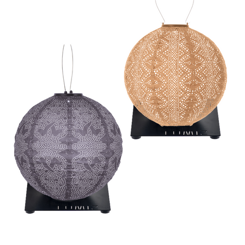 Lumiz Solar Buitenlampionnen Amanohashidate Set - Rond lampionnen inclusief 2 metalen platen - Abrikoos - Paars