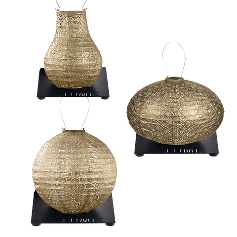 Lumiz Solar Buitenlampionnen Gouverneur Set - Oval lampion - Rond lampion - Bulb lampion - inclusief 3 metalen platen - Goud