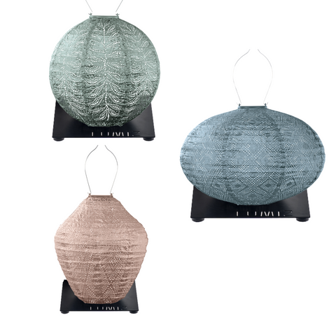 Lumiz Solar Buitenlampionnen Praia do Camilo Set - inclusief 3 metalen platen - Sage Green - Roze - Grijs Blauw
