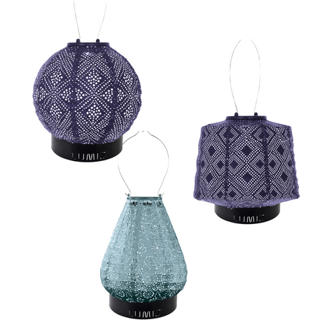 Lumiz Solar Buitenlampionnen Palm Beach Set - inclusief 3 metalen small ringen - Future Dusk - Grijs Blauw