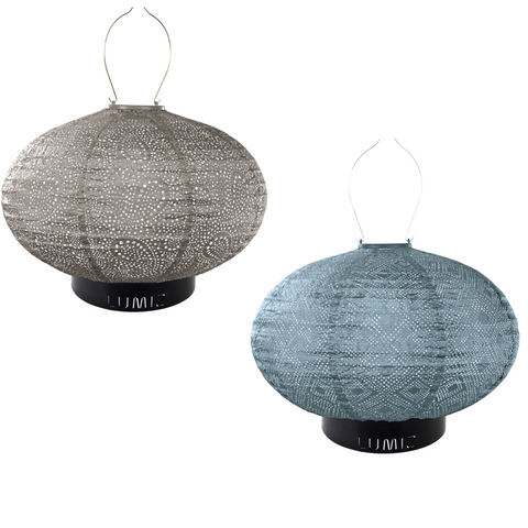 Lumiz Solar Buitenlampionnen Lazy Beach Set - inclusief 2 metalen large ringen - Taupe - Grijs Blauw
