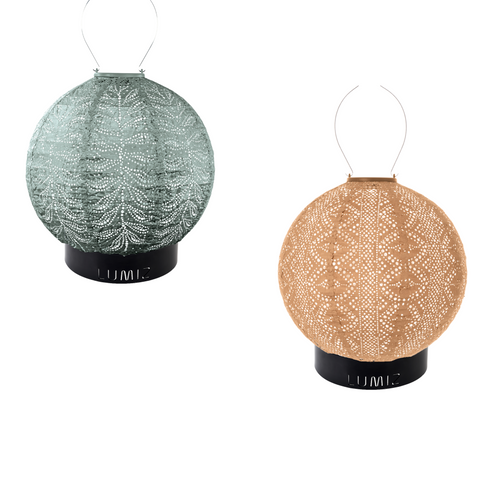 Lumiz Solar Buitenlampionnen Tulum Pueblo Set - inclusief 2 metalen large ringen - Sage Green - Abrikoos