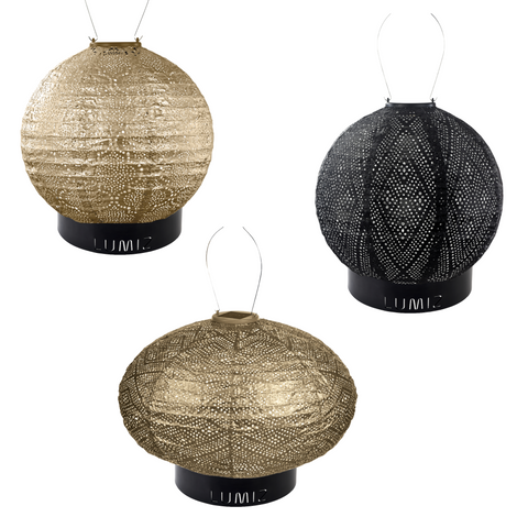 Lumiz Solar Buitenlampionnen Imsouane Plage Set - inclusief 3 metalen large ringen - Goud - Zwart