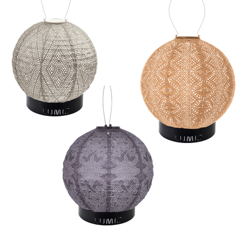 Lumiz Solar Buitenlampionnen Camps Bay Set - inclusief 3 metalen large ringen - Licht Taupe - Paars - Abrikoos