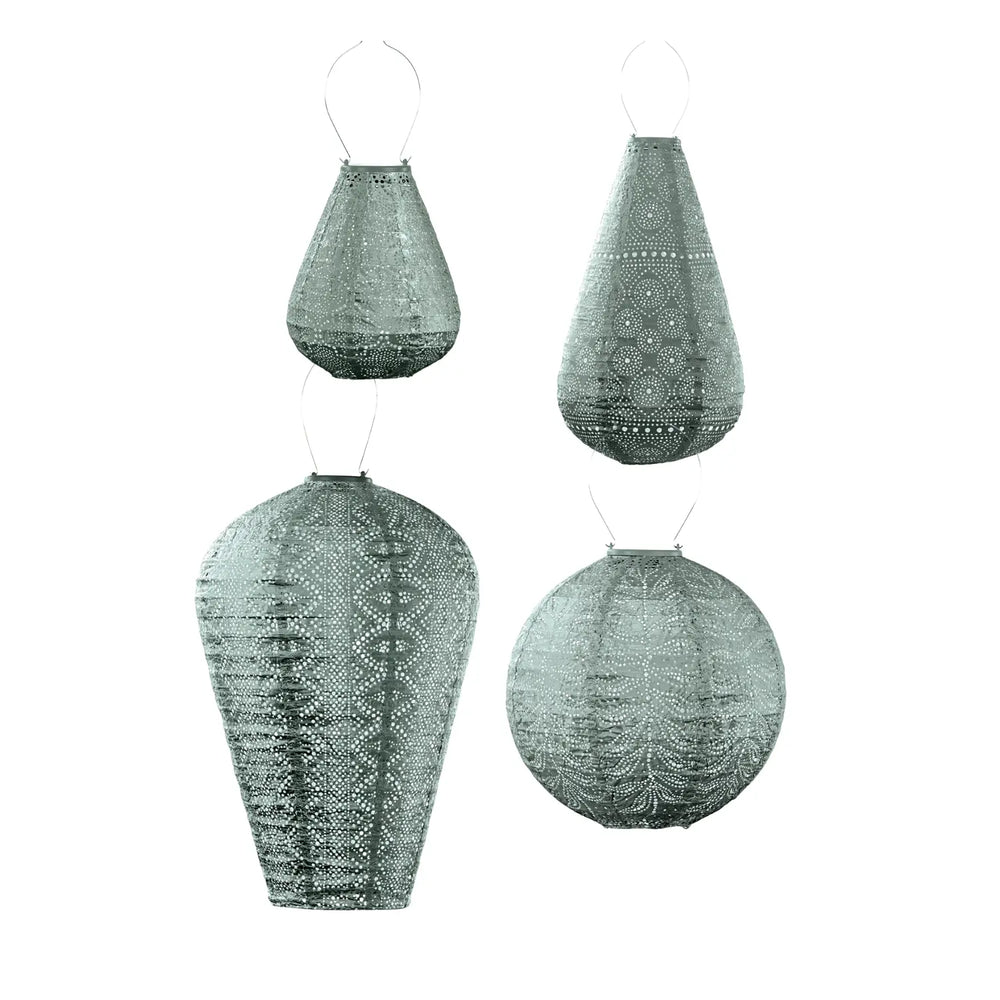 Solar Outdoor Lanterns Sage Green Set - 4 Pieces