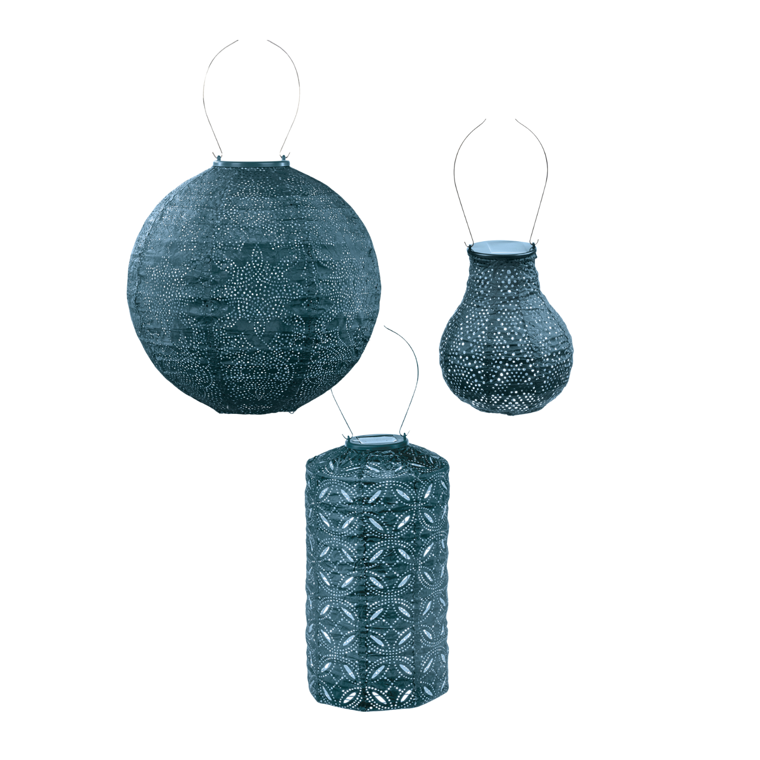 Lumiz Solar Buitenlampionnen Petrol Set - 3 stuks