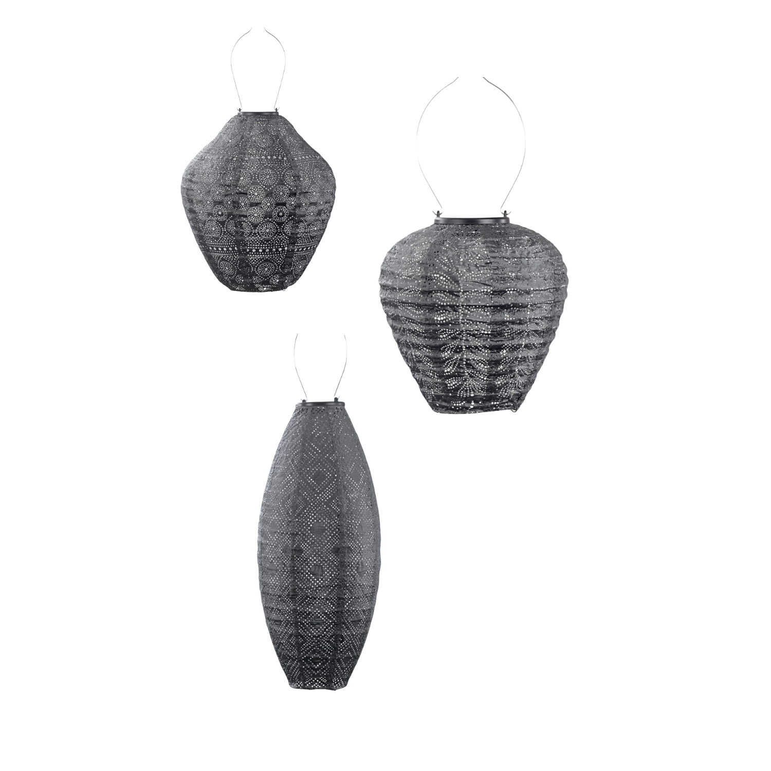 Lumiz Solar Buitenlampionnen Donker Grijs Set - 3 stuks