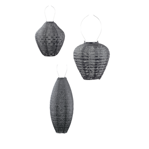 Lumiz Solar Buitenlampionnen Donker Grijs Set - 3 stuks
