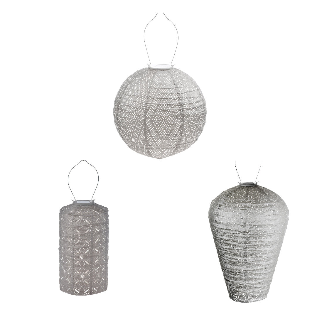 Solar Buitenlampionnen Zilveren Set - 3 stuks