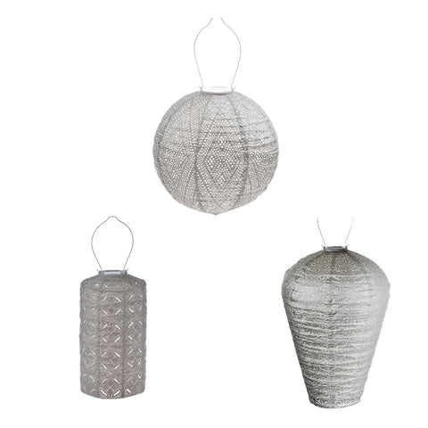 Solar Buitenlampionnen Zilveren Set - 3 stuks